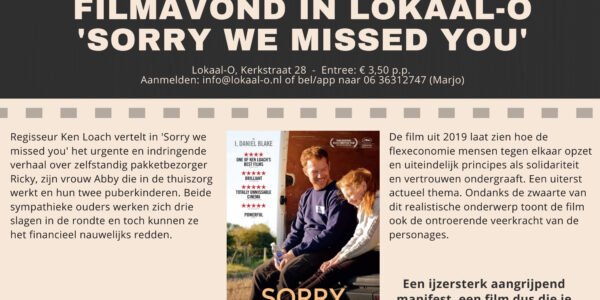 Filmavond in Lokaal-O: “Sorry we missed you”
