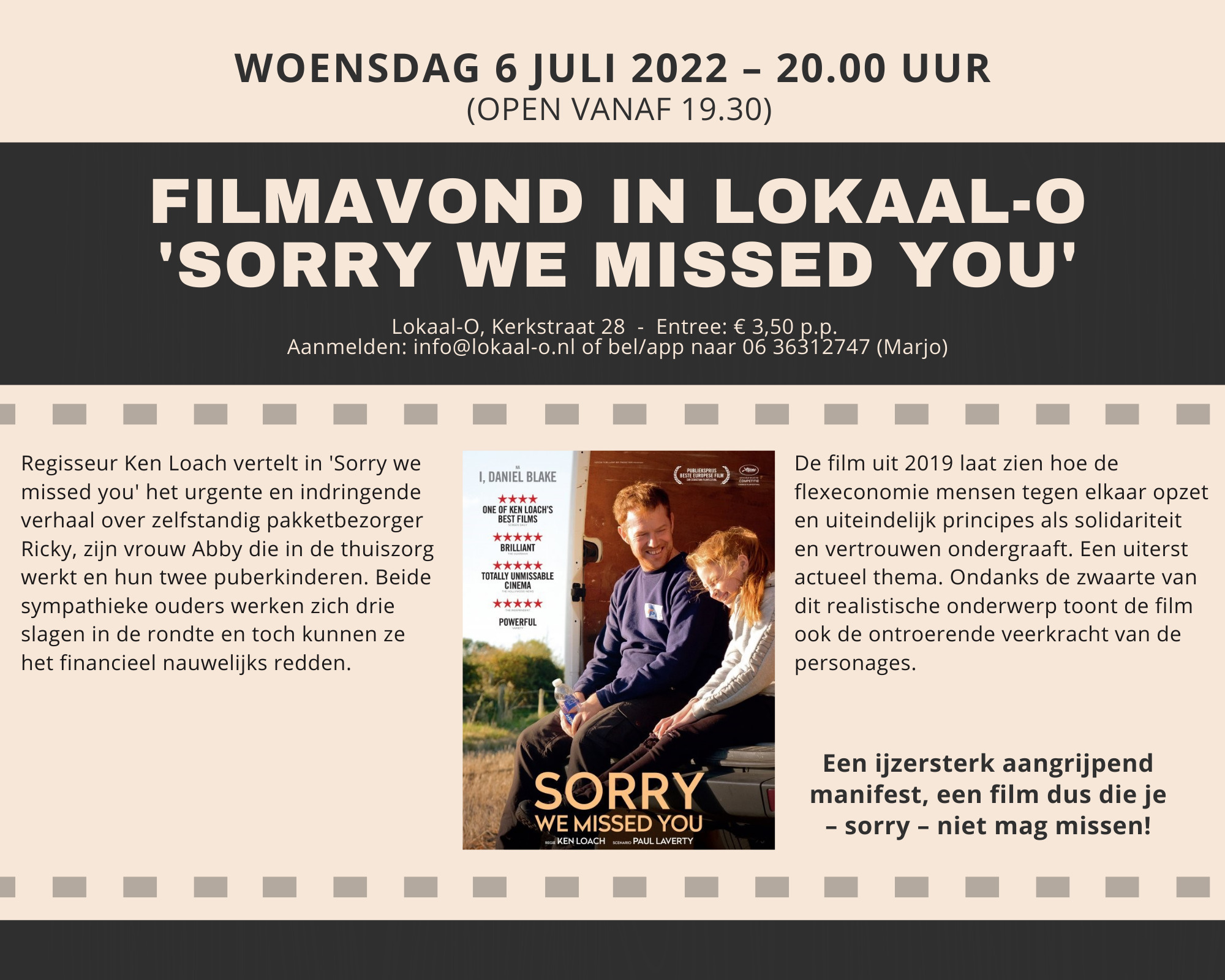 Je bekijkt nu Filmavond in Lokaal-O: “Sorry we missed you”