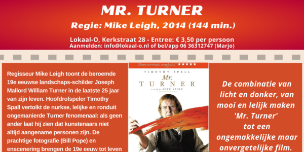 Filmavond in Lokaal-O op 6 september: “Mr. Turner”