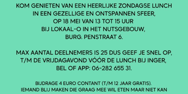 LOKAAL AAN TAFEL: zondagse lunch op 18 mei
